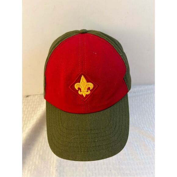 Boy Scouts youth s/m baseball hat cap green red fleur di lis logo( discoloration - Picture 1 of 5